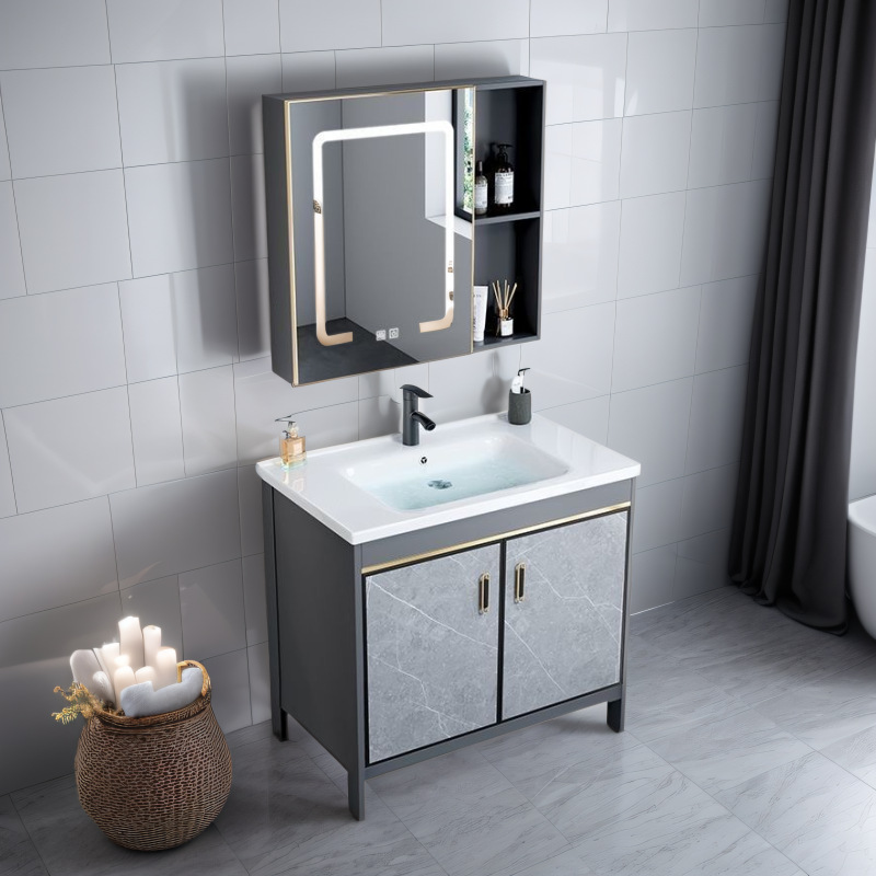 Moderno lujoso y ligero gabinete de baño inteligente de desempañamiento combinado cerámica integral lavabo lavabo lavabo lavabo duradero