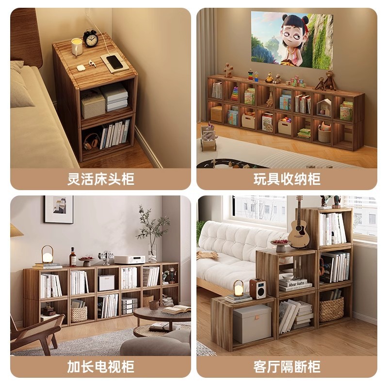 Mesa de cama de madera maciza dormitorio armario de almacenamiento pequeño estante de almacenamiento estante de caja de cuadrícula simple gabinete de cama