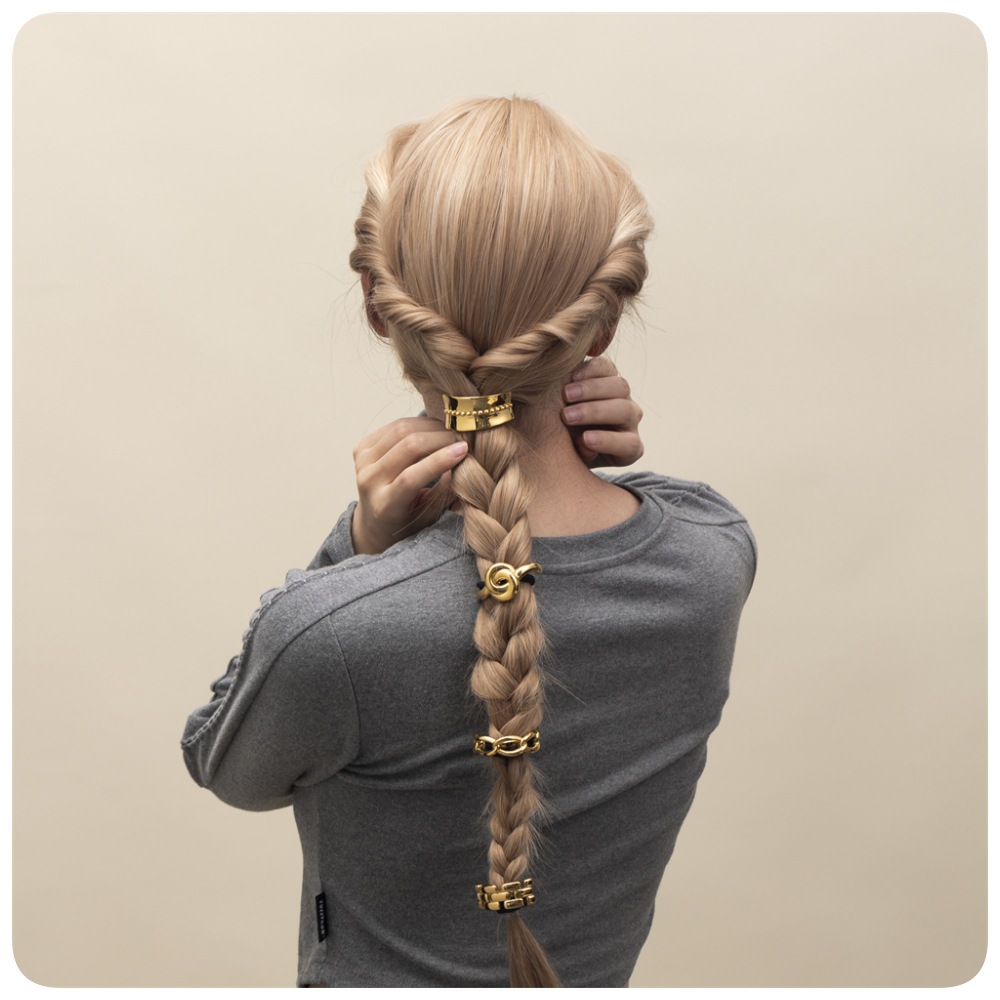 TENA Europa y América caliente estilo de acero inoxidable de oro 18K temperamento simple cuerda de cabello trenzada de cabello de cola de caballo