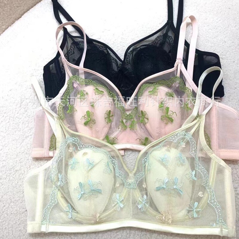 8802 French Embroidered Lace Mesh Lightweight Rabbit Ear Cup Underwear Women's Memory Soft Drag Anti-sagging Bra suit