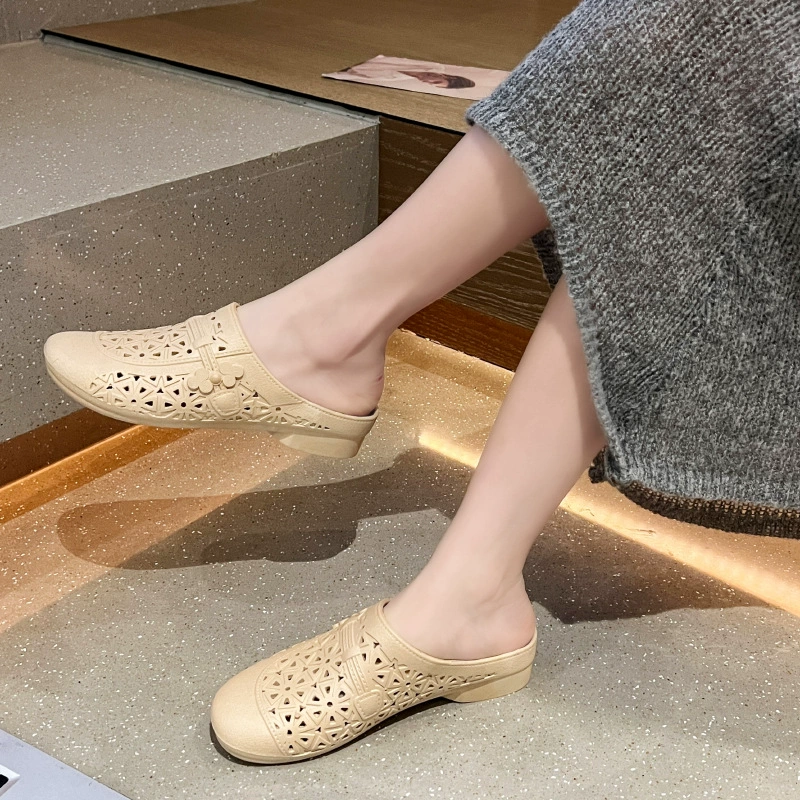 Женский новый стиль Баотоу полые полутапочки женские летние домашние и наружные повседневные сандалии модные плоские тапочки