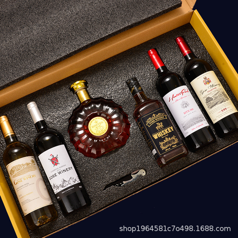 法国红酒整箱赤霞珠干红葡萄酒整箱6瓶洋酒XO威士忌组合