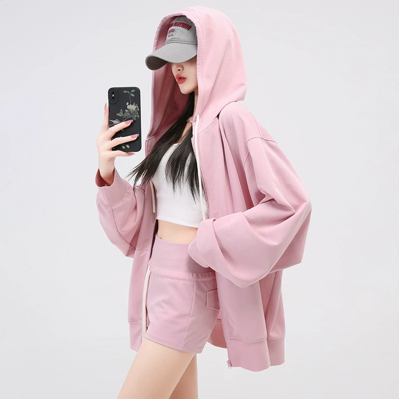 Черный американский худи-кардиган для женщин 2025, новый парный худи с молнией, свободный топ, куртка для весны и осени