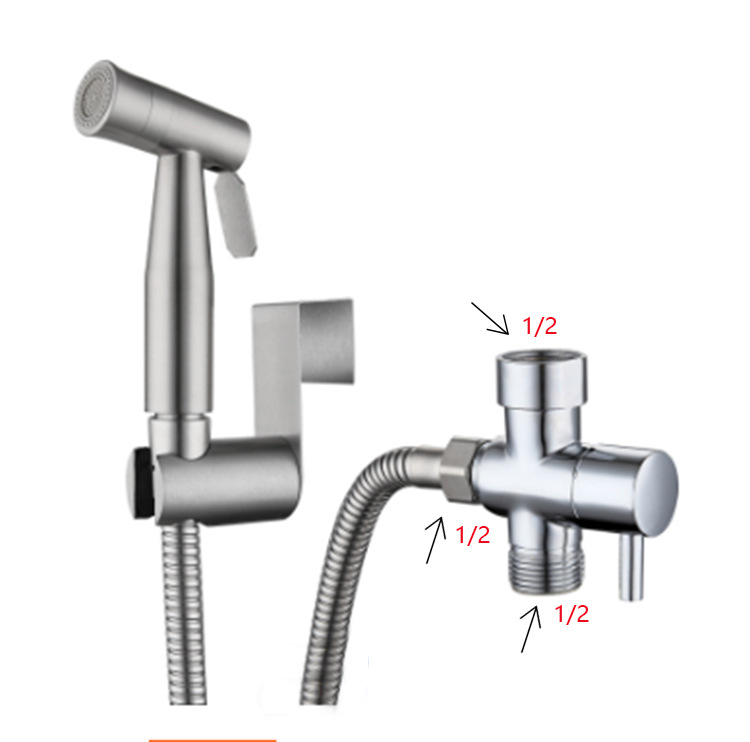 Estándar americano 7/8 boquilla de lavado de inodoro de refuerzo PISTOLA DE PULVERIZACIÓN de inodoro Traje limpiador de mujer de alta presión de acero inoxidable 304 transfronterizo