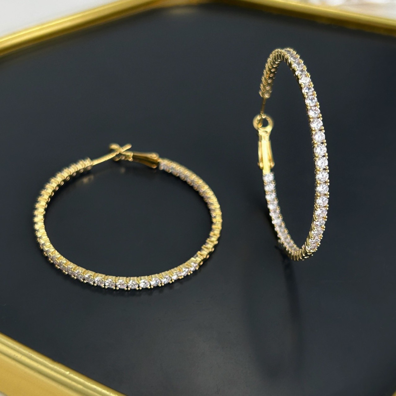 丽银饰品欧美时尚高级感镶钻夸张大圆圈耳环S925银针简约个性耳饰