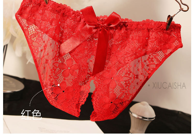 Lace Crotchless Thong Panties for Women, Open-Crotch Design, Black One Size — detail image 9