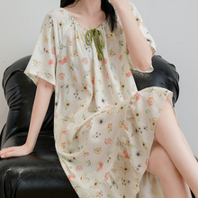 睡裙女夏薄款棉绸日系甜美少女碎花连衣裙可外穿人造棉裙子高级感
