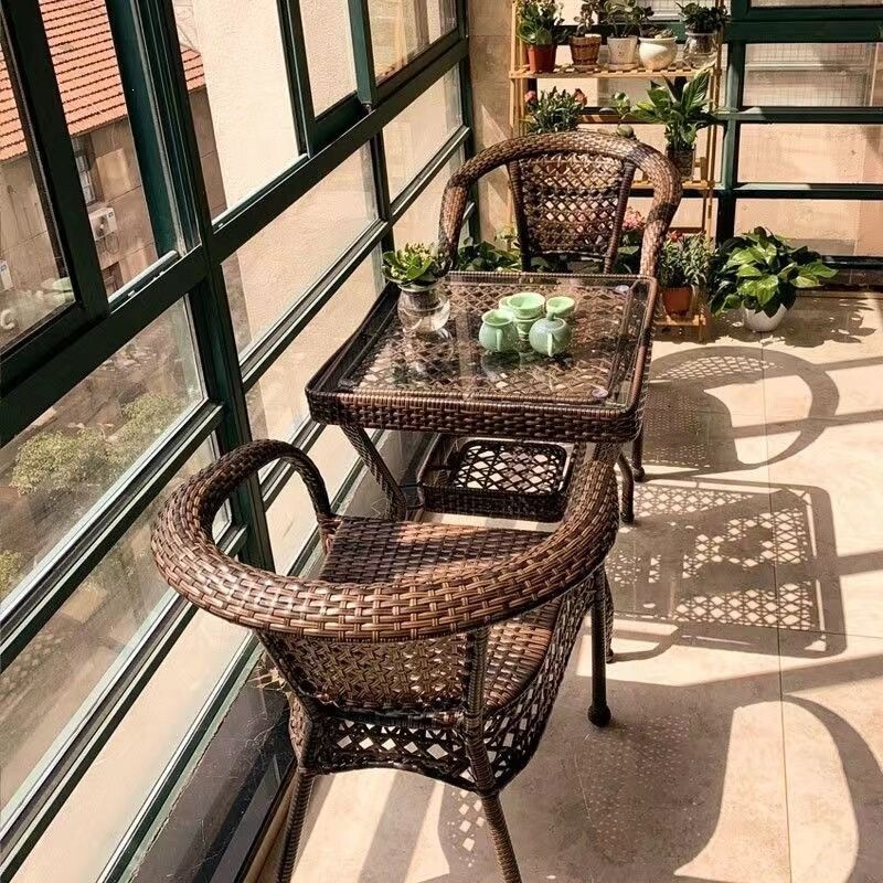 Garden Leisure Rattan Chair with Backrest, Balcony Tea Table and Rattan Chairs, Outdoor Terrace Leisure Table and Chair Set Garden Leisure Rattan Chair with Backrest, Balcony Tea Table and Rattan Chairs, Outdoor Terrace Leisure Table and Chair Set