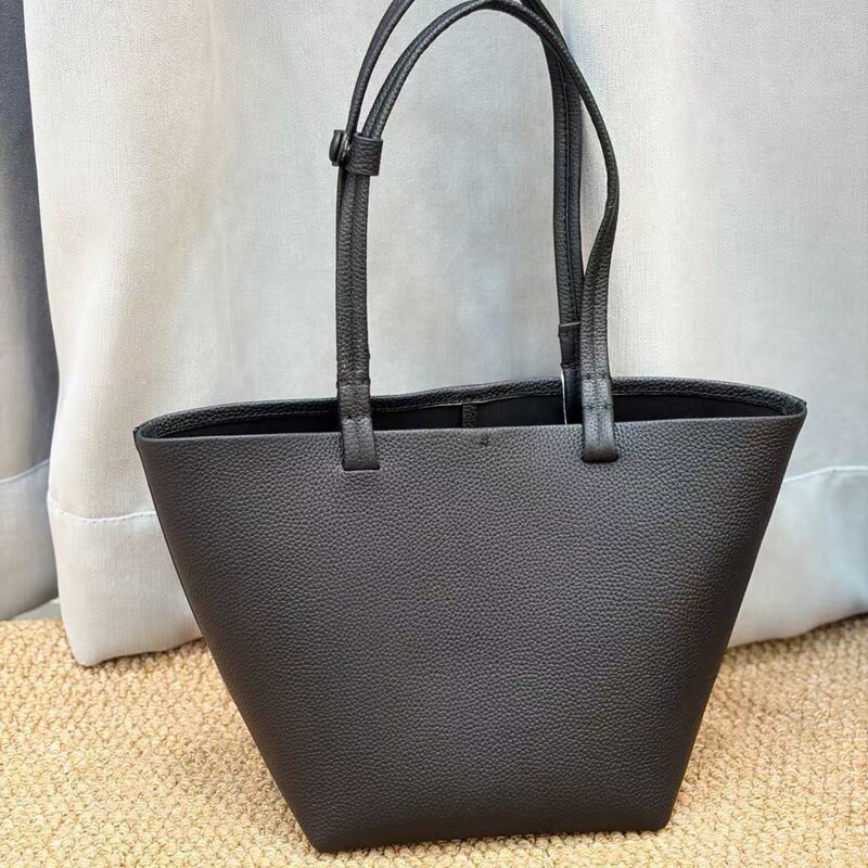 High-Quality the Row Lychee Pattern First-Layer Cowhide Medium-Sized Tote Bag for Work and Commuting, Women's Bucket Bag