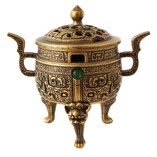 Tianyuan Ding Chinese Retro Cultural Creative Small Cloud Pattern Mini Incense Burner Three-Legged Gemstone Double-Eared Creative Alloy Incense Burner