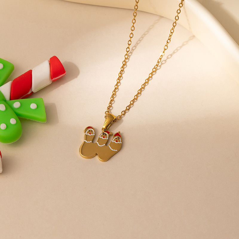 7g Weight 0.03µm Gold Plating Thickness Electroplated Gold Plating Process Golden Plated Plating Material 201 Stainless Steel Pendant Material Pendant Necklace Classification 201 Stainless Steel Chain Material cable chain Chain Type 1 Piece Quantity Holiday, Daily Occasion 201 Stainless Steel Material Santa Claus, Number Pattern Women's Gender Cute Style Plating Craft Fashionable Stainless Steel Christmas Necklace For Women 26 Small Letter Pendants Versatile Minimalist Choker Trendy Accessory 27