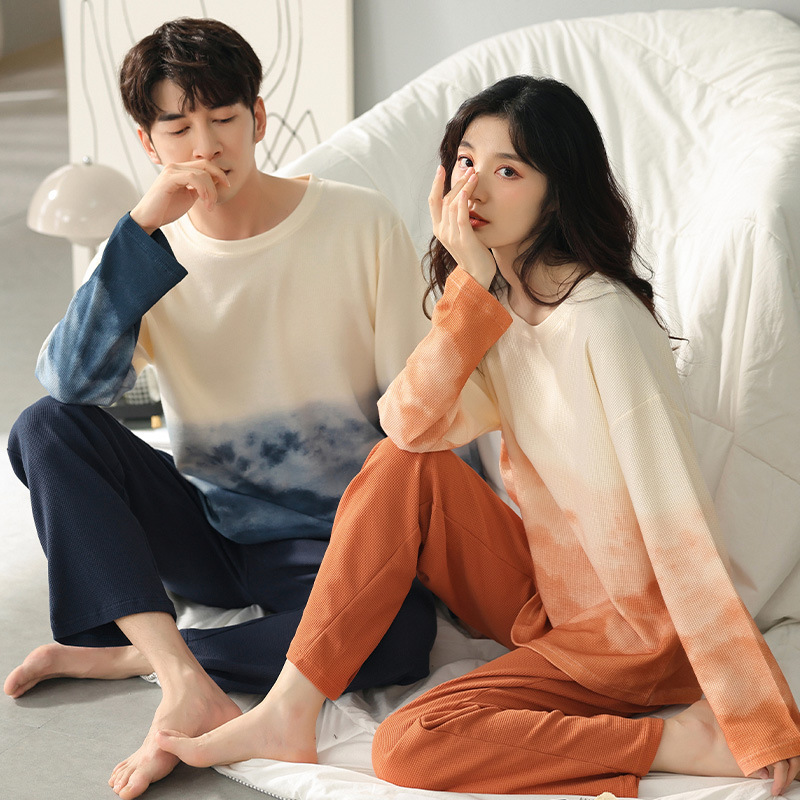 Couple pajamas cotton long sleeve spring and autumn men's and Women's Home clothing suit autumn and winter wholesale trembles live explosions