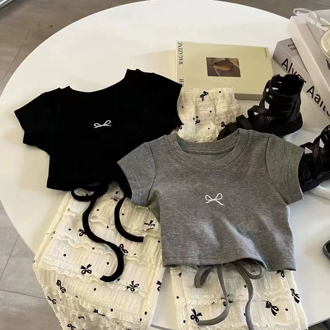 Летний комплект: футболка для девочек, брюки, летняя одежда, вестерн стиль, без спинки