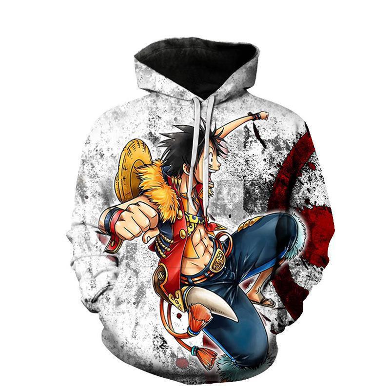 2023 Spring and Autumn Piece King Luffy 3D Digital Printed Sweater Trendy Loose Hooded Baseball Jersey_voghion.com