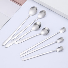 不锈钢餐具咖啡勺方头勺长柄冰勺日韩勺创意马克杯搅拌勺定制logo