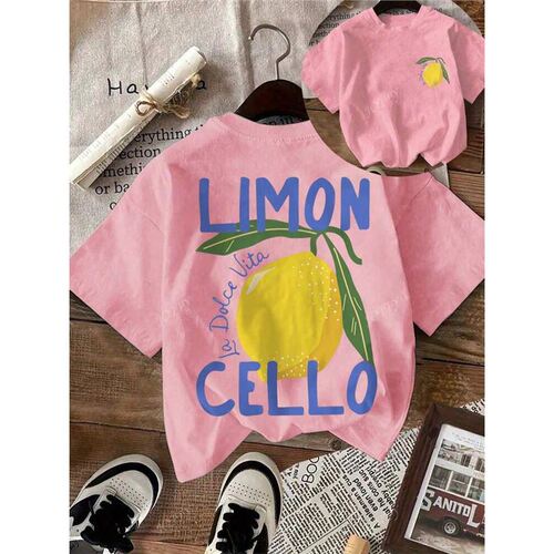 Casual Patterns Sleeve Round Print Short Women T Lemon Neck