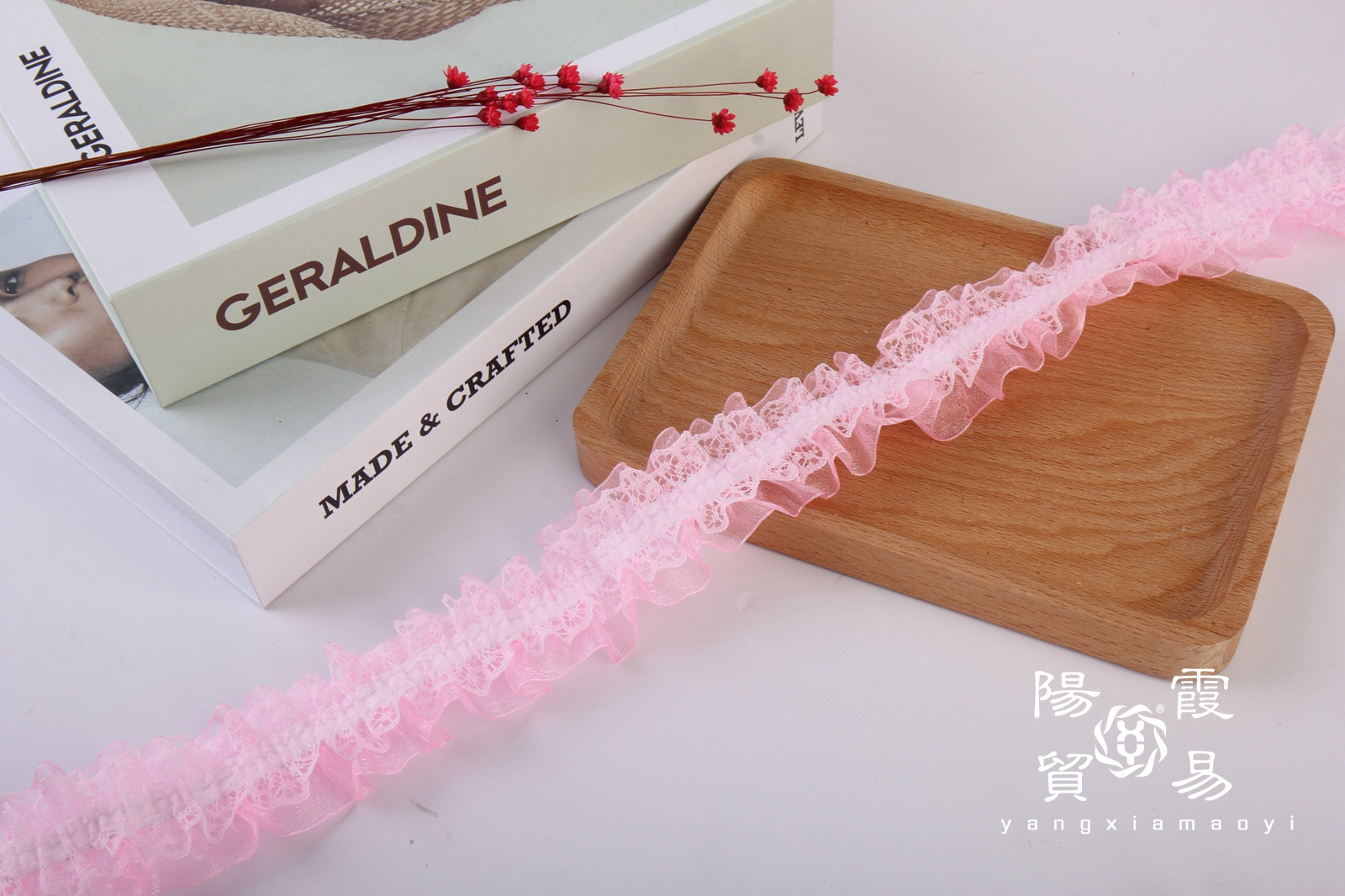 現品4cm二重リボンシワレース弾力シュシュ子供髪飾りヘアバンド緩めレース134