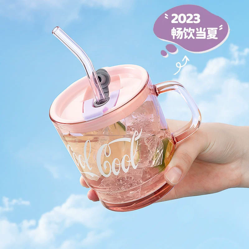 Летний стакан для напитков с двойными стенками и ручкой, офисный стакан для питья с трубочкой, стакан для молока на завтрак, оптовая продажа стаканов для чая с трубочкой.