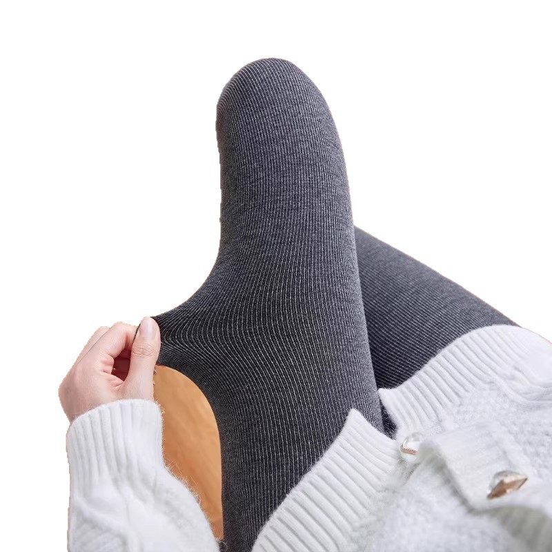 女性用の秋と冬の厚いベルベットレギンス、ハイウエスト痩身縦縞パンスト、模造カシミアグレーの暖かい綿パンスト|undefined