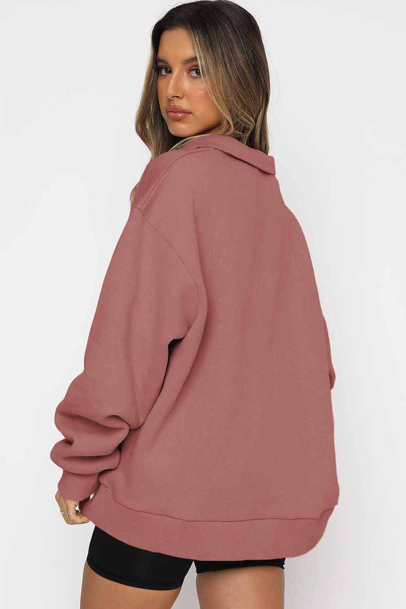 Zipper Collared Solid Color Loose Sweatshirt in Hoodies & Sweatshirts