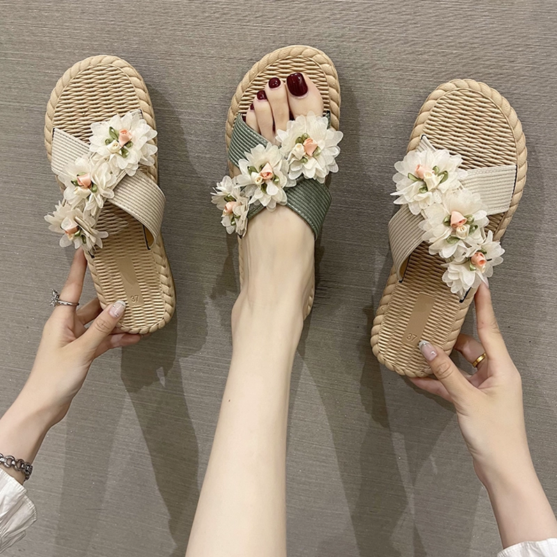 Сандалии, тапочки для женщин, летняя верхняя одежда, новинка 2024, богемные льняные пляжные сандалии Xishuangbanna с юбкой на берегу моря