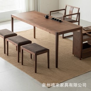 North American Black Walnut Solid Wood Tea Table Modern Simple Desk New Chinese Style Home Reception Tea Room Long Table and Chair Combination
