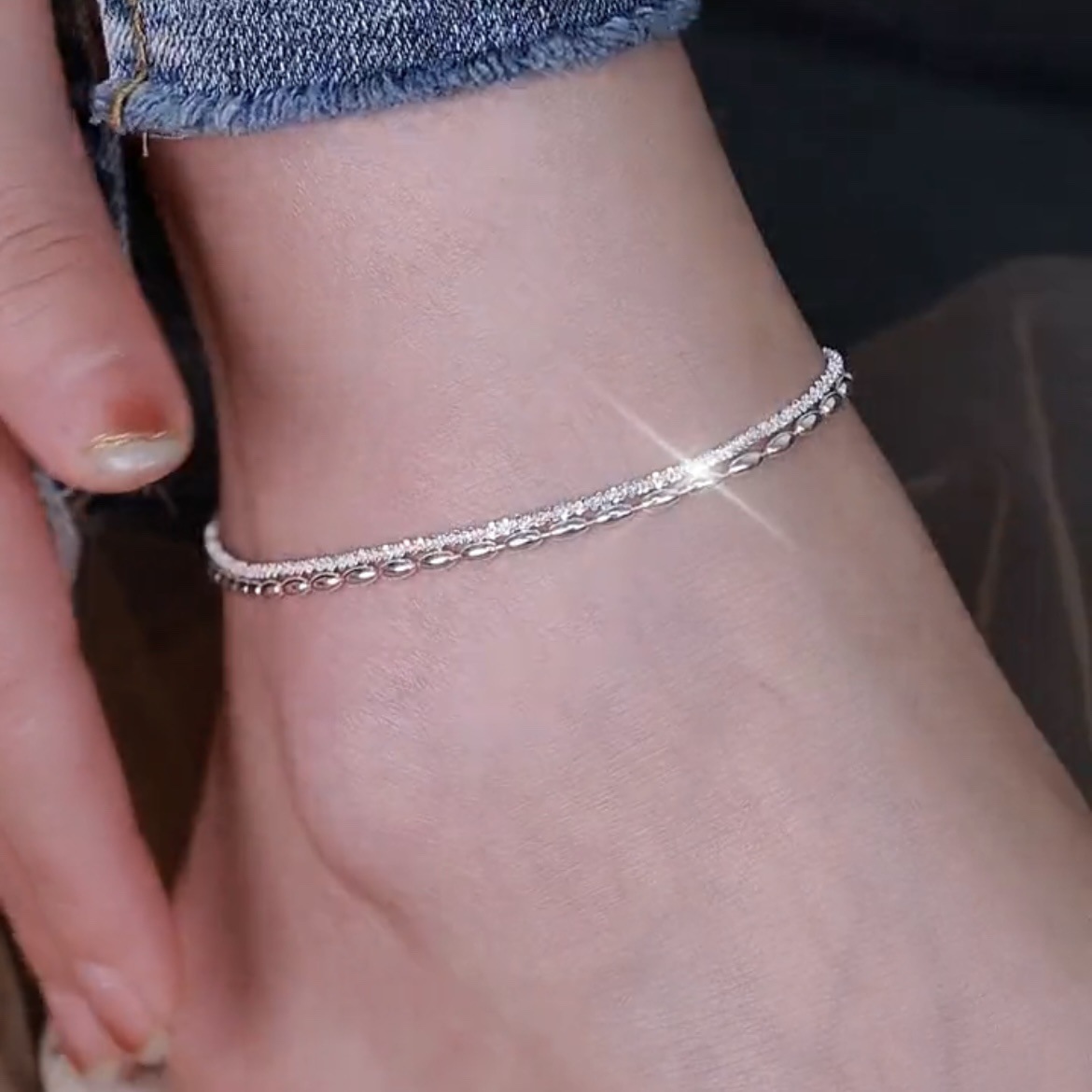 925 plata esterlina de doble capa de arroz de granos de tobillo estrella de cielo para mujeres nuevas moda nichos de alta calidad estilo versátil joyería de plata