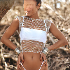 歐美女裝跨境網格閃鑽漁網背心性感透視夜店裝辣妹水鑽上衣女