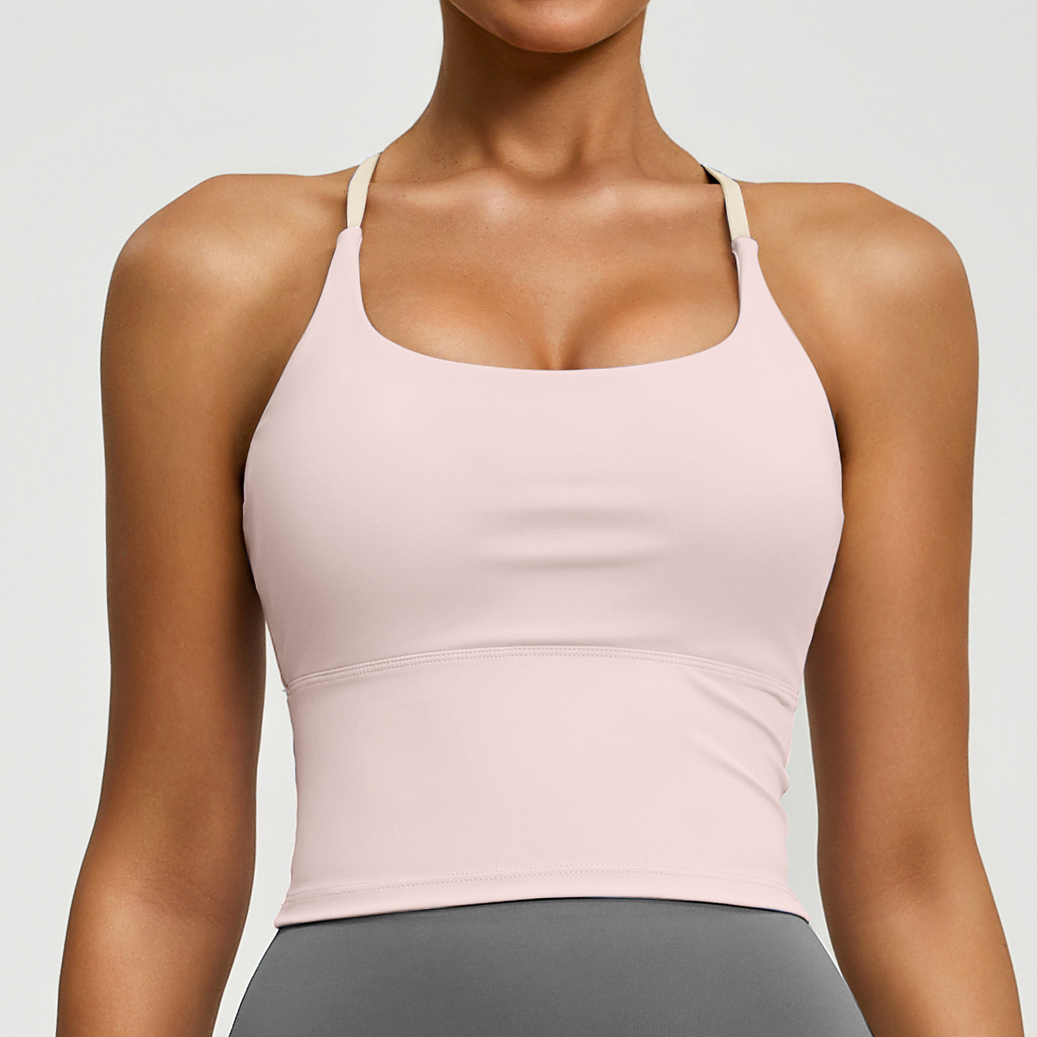 Chaleco deportivo sin tirantes con espalda cruzada de nuevo estilo transfronterizo con alta elasticidad y almohadillas para el pecho para mujer