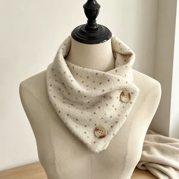 Japanese-style sweet girl floral button triangle scarf for women, autumn and winter, gentle and warm, versatile neck warmer