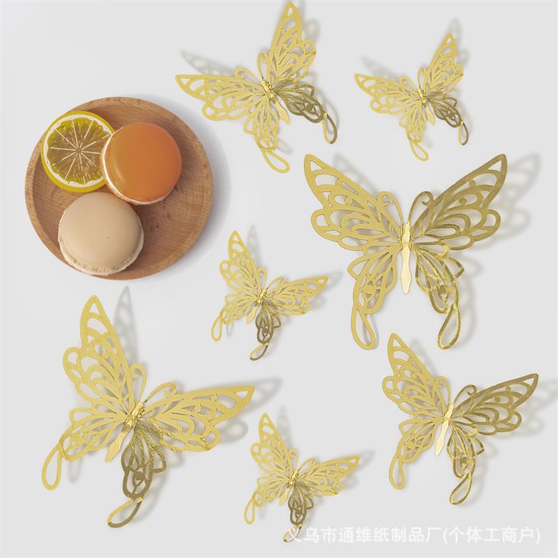 12 pegatinas doradas de mariposas huecas para pared, pegatinas de mariposas para decoración de paredes del hogar, pegatinas creativas de mariposas.