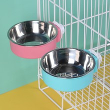 挂笼喂食器防打翻猫碗狗碗不锈钢狗盆悬挂式狗狗喝水宠物用品批发