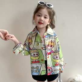 女童卡通衬衫春秋款2025新款儿童洋气衬衣长袖秋装女宝宝薄款外套