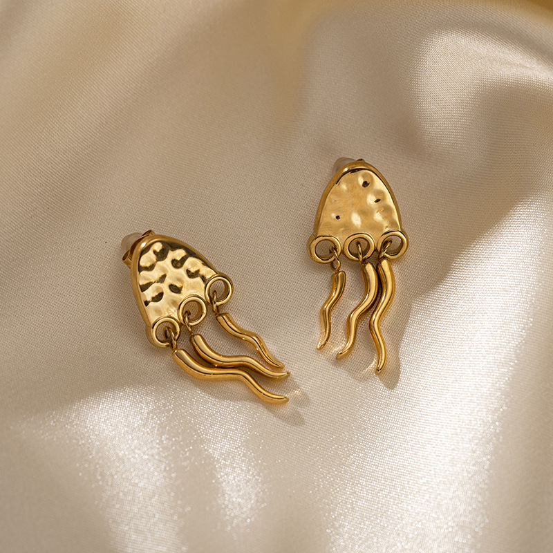 Stone-Free, Enamel Inlay Material Drop Earrings, Ear Studs Classification 1 Pair Quantity PVD Coated Real Gold Plated Jellyfish Starfish 304 Stainless Steel Vintage Style Waterproof Non Tarnish Drop Earrings Ear Studs