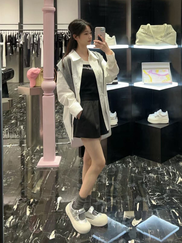 ANN南油新款设计感披肩高级感白色克莱因蓝假两件衬衫翻单中|undefined