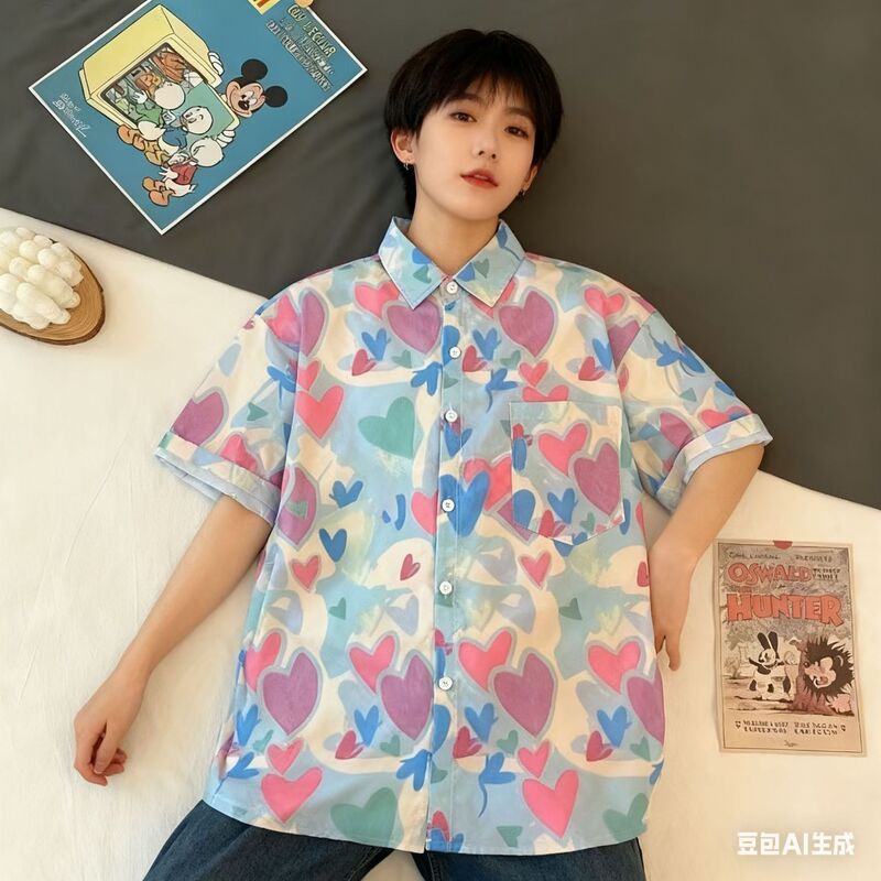 New Love Printed Shirt Summer and Autumn Women's Graphic Graffiti Short Sleeve Elastic Thin Letter Printed Loose Top