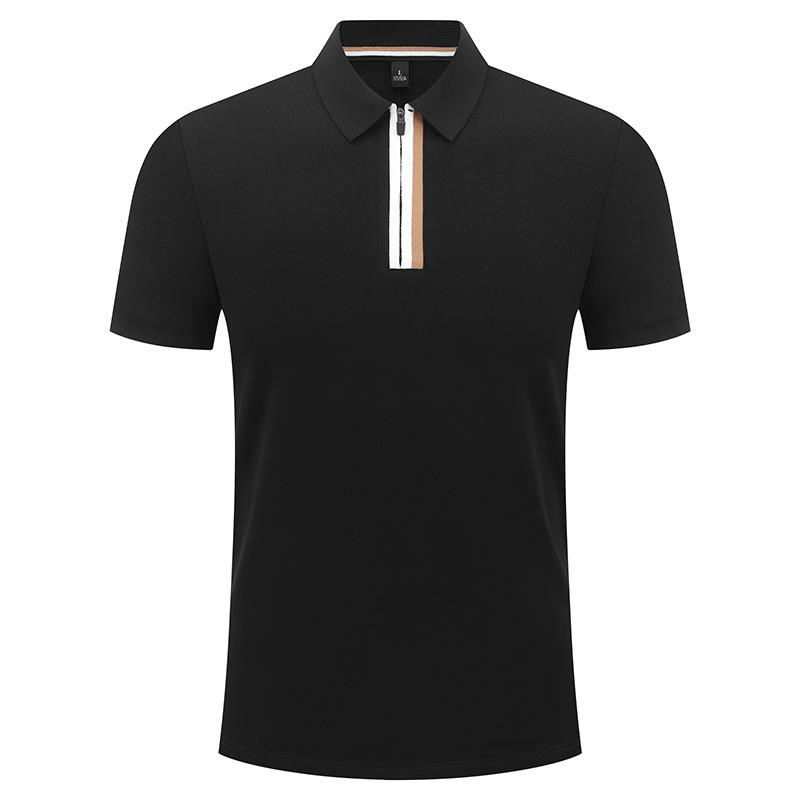 Camiseta de negocios para hombre con cuello de cinta de gama alta, polo de hombre de manga corta con cremallera, logotipo personalizado de alta gama
