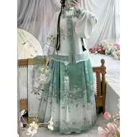 Весенне-летняя и осенняя новая юбка Hanfu с лошадиной лицом, комплект из трех предметов, новые женские рукава с вышивкой в китайском стиле