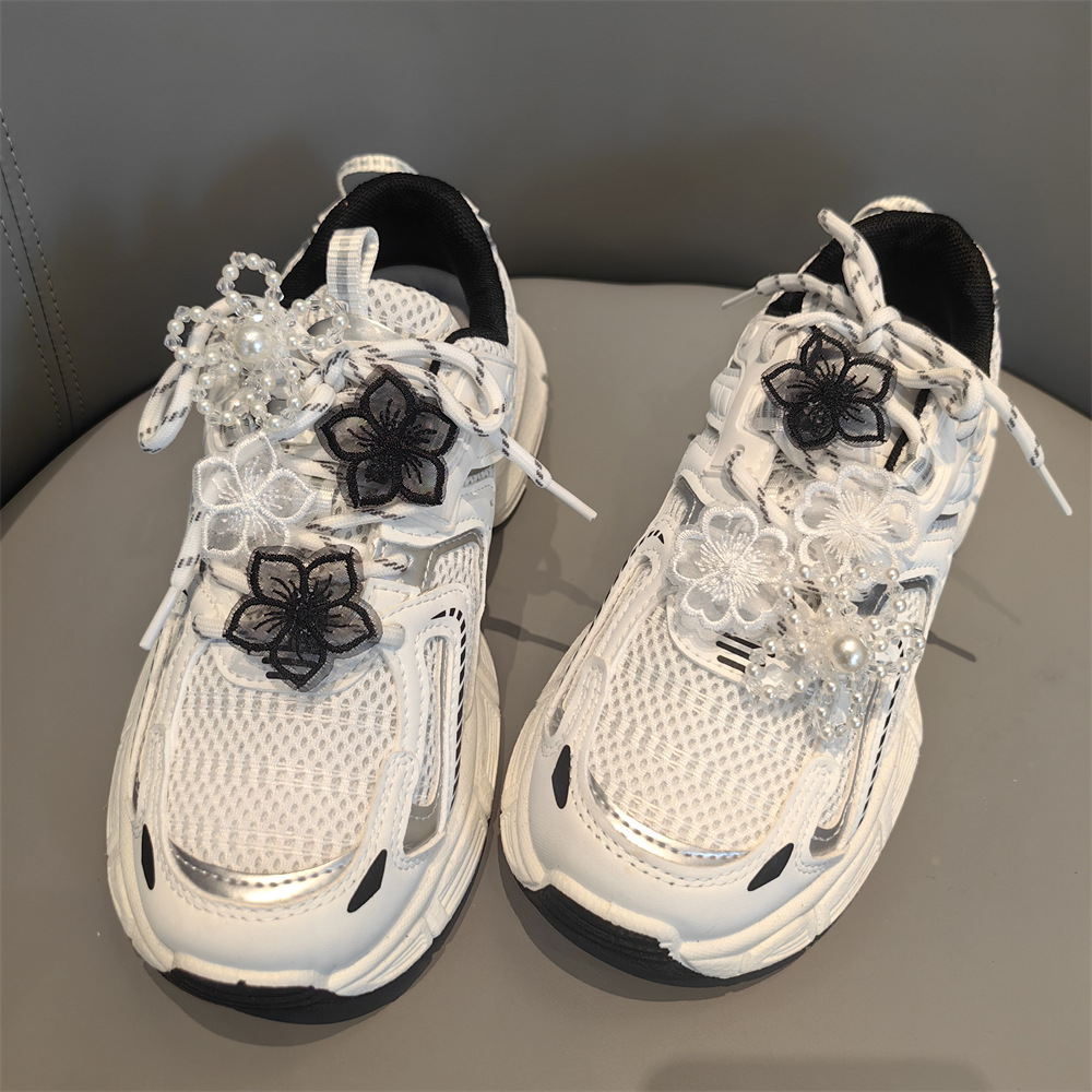 Korean Style New Ballet Pearl Crystal Flower Black and White Color Fairy Bow Shoe Buckle Shoe Flower Shoe Decoration