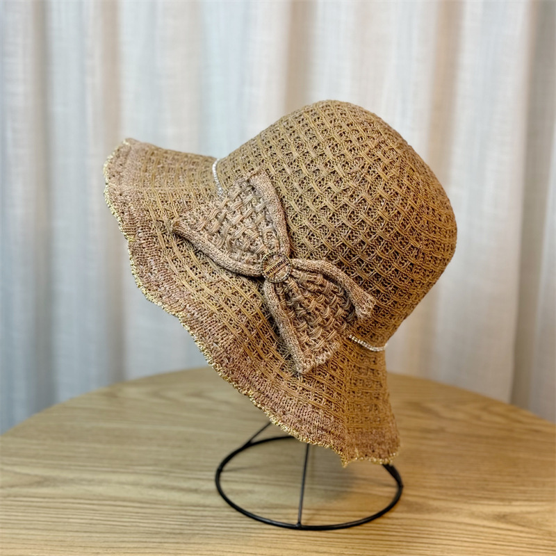 Women's Straw Hat With Ruffle Edge And Bow For Summer Sunshade_voghion.com