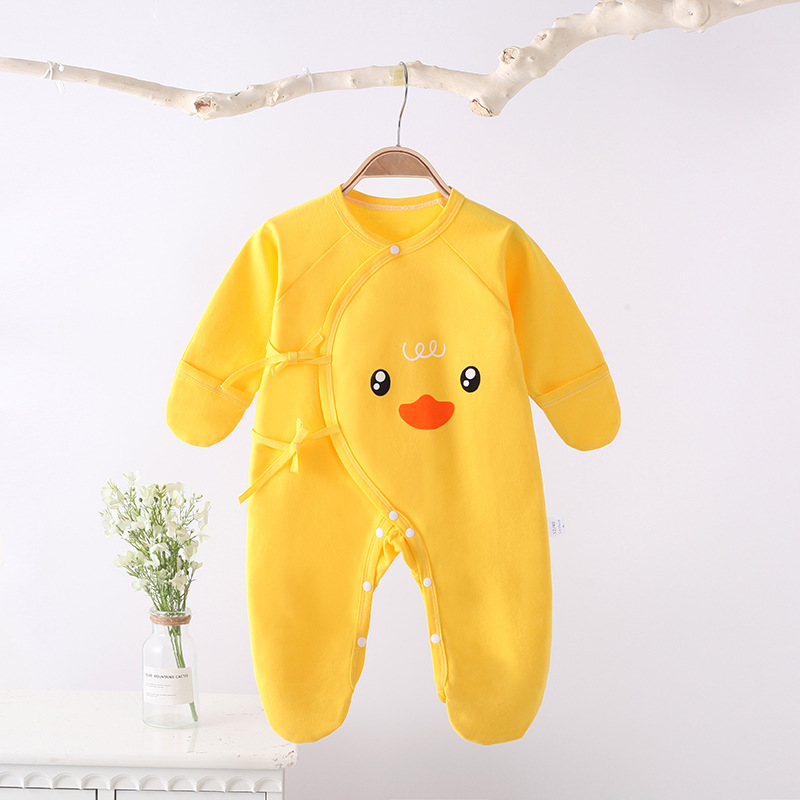 春秋婴儿包脚连体衣新生儿哈衣宝宝包手蝴蝶衣精梳棉连身衣四季款