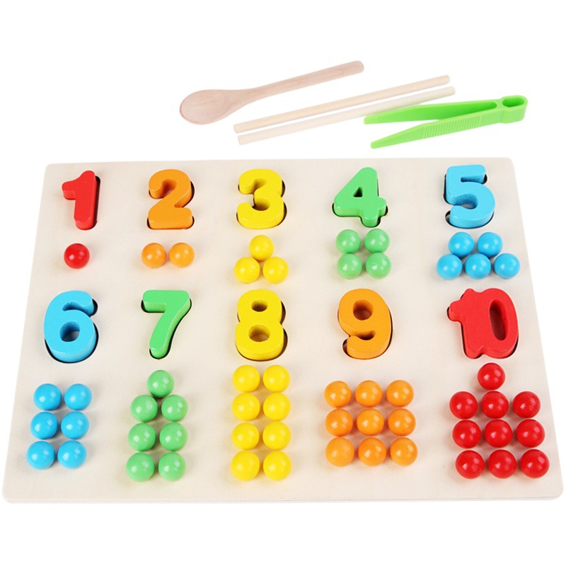 Acción fina de madera para niños Cuentas de clip Digital Color cognitivo digital a juego Interacción entre padres e hijos Educación temprana Juguetes educativos