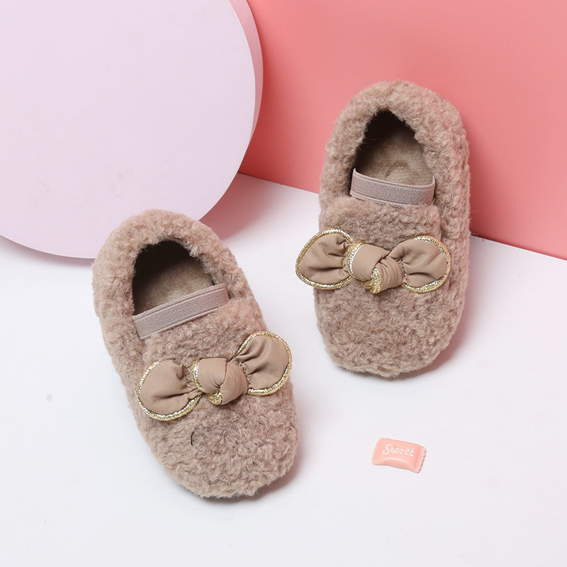 Maibu Bear Baby Furry Shoes,Bow Princess Shoes,Winter Baby Cotton Shoes,Girls'Beanie Shoes,Children's Toddler Shoes
