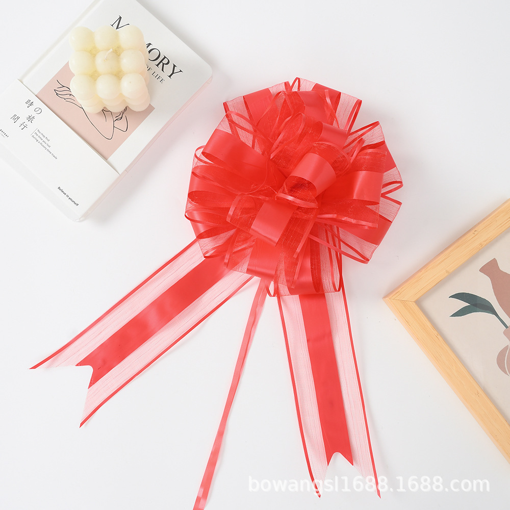 Transfronterizo extra grande 6.4 Macarons de color liso y elegante, gasa de nieve alargada, flor de dibujo, coche de boda, canasta de frutas, decoración de apertura, color de dibujo