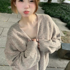 韩系慵懒风开衫毛衣女春秋季宽松软糯温柔小个子休闲针织外套上衣