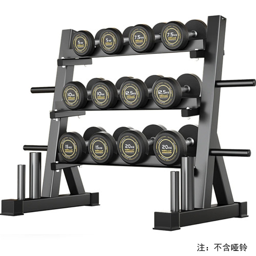 Gimnasio comercial barraca profesional doble capa de tres capas redonda cabeza hexagonal rack de almacenamiento multifuncional barraca rack