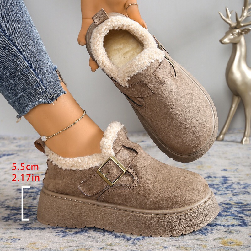 Women's thick-soled snow boots with plush lining, warm cotton shoes, new winter Birkenstock shoes, women's furry loafers
