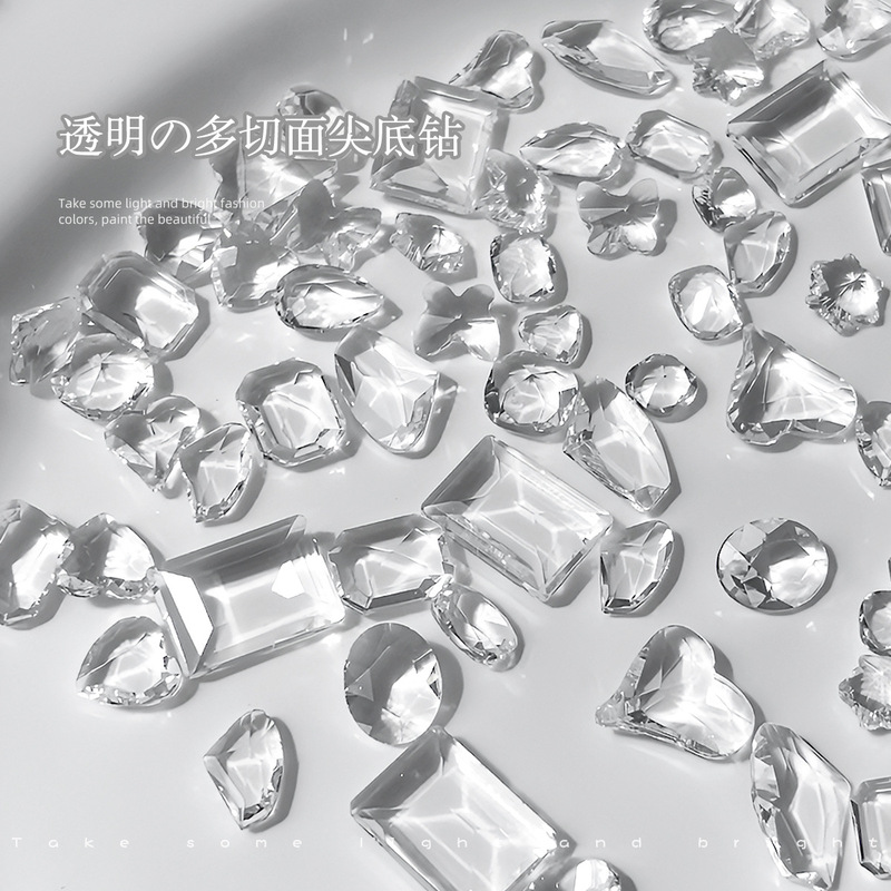 Nail accessories Glacier transparent white pointed bottom Diamond transparent transparent bottom crooked heart love nude Diamond Rock Candy Diamond nail accessories wholesale