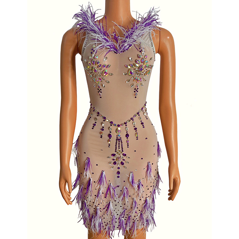 Summer New Fake Feather Waist Slim Evening Dress Ball Dance Performance Dress Banquet Party Company Annual Meeting