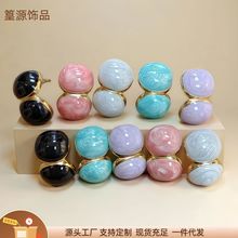 新款时尚彩釉鎏金耳环 钛钢镀金不掉色耳饰 不锈钢耳饰饰品批发